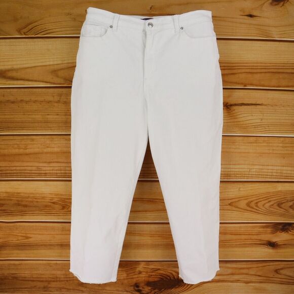 Gloria Vanderbilt Jeans High Rise Straight Womens 14 White Stretch Denim Cut-Off - Picture 1 of 7